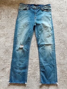 Hudson Jeans Women’s Nico Ciagrette Raw Hem Distressed Mid Rise Denim Sz 31